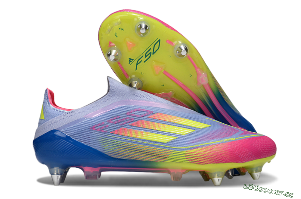 Men's Adidas F50 Elite Laceless SG Soft Ground Low-Tops Football Boots - Blue/Yellow/Pink 2