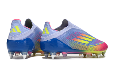 Men's Adidas F50 Elite Laceless SG Soft Ground Low-Tops Football Boots - Blue/Yellow/Pink