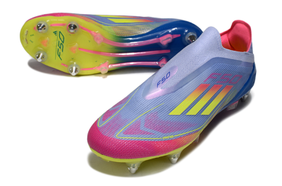 Men's Adidas F50 Elite Laceless SG Soft Ground Low-Tops Football Boots - Blue/Yellow/Pink