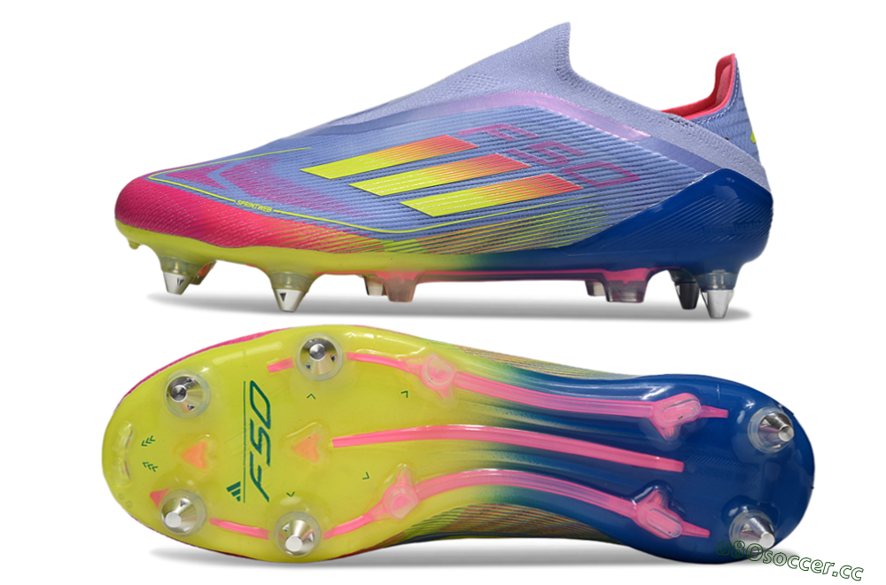 Men's Adidas F50 Elite Laceless SG Soft Ground Low-Tops Football Boots - Blue/Yellow/Pink 1