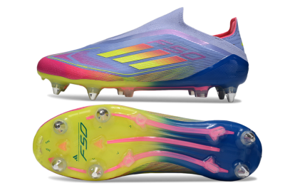 Men's Adidas F50 Elite Laceless SG Soft Ground Low-Tops Football Boots - Blue/Yellow/Pink