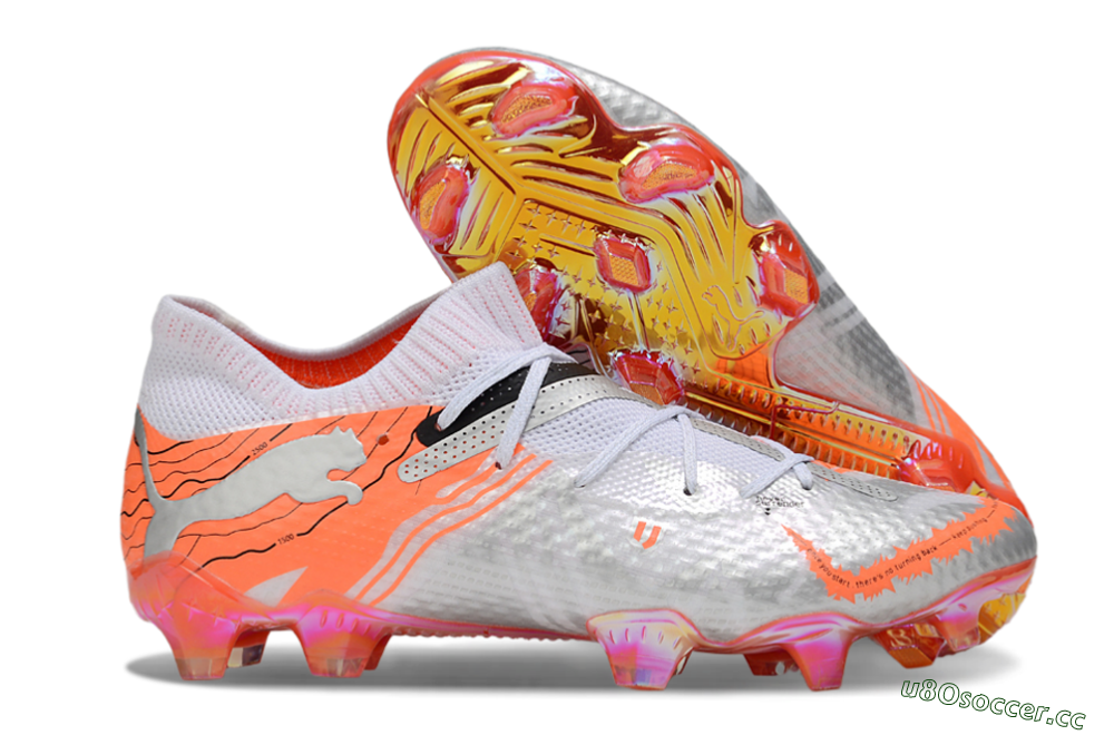 Men's Puma Future 7 Ultimate FG Firm Ground Low-Tops Football Boots - Silver/Orange/Pink 2