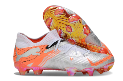 Men's Puma Future 7 Ultimate FG Firm Ground Low-Tops Football Boots - Silver/Orange/Pink