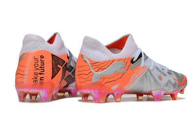 Men's Puma Future 7 Ultimate FG Firm Ground Low-Tops Football Boots - Silver/Orange/Pink