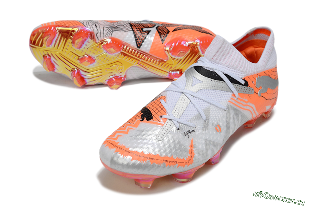 Men's Puma Future 7 Ultimate FG Firm Ground Low-Tops Football Boots - Silver/Orange/Pink 3