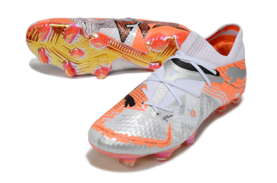 Men's Puma Future 7 Ultimate FG Firm Ground Low-Tops Football Boots - Silver/Orange/Pink