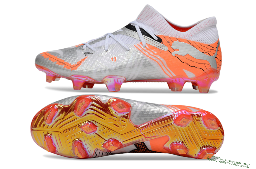Men's Puma Future 7 Ultimate FG Firm Ground Low-Tops Football Boots - Silver/Orange/Pink 1