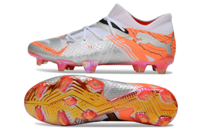 Men's Puma Future 7 Ultimate FG Firm Ground Low-Tops Football Boots - Silver/Orange/Pink