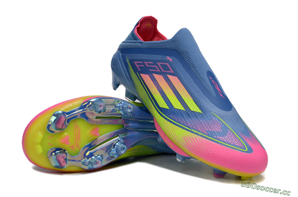 Unisex Adidas F50+ Elite Laceless FG Firm Ground Low-Tops Football Boots - Blue/Yellow/Pink 3