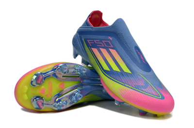 Unisex Adidas F50+ Elite Laceless FG Firm Ground Low-Tops Football Boots - Blue/Yellow/Pink