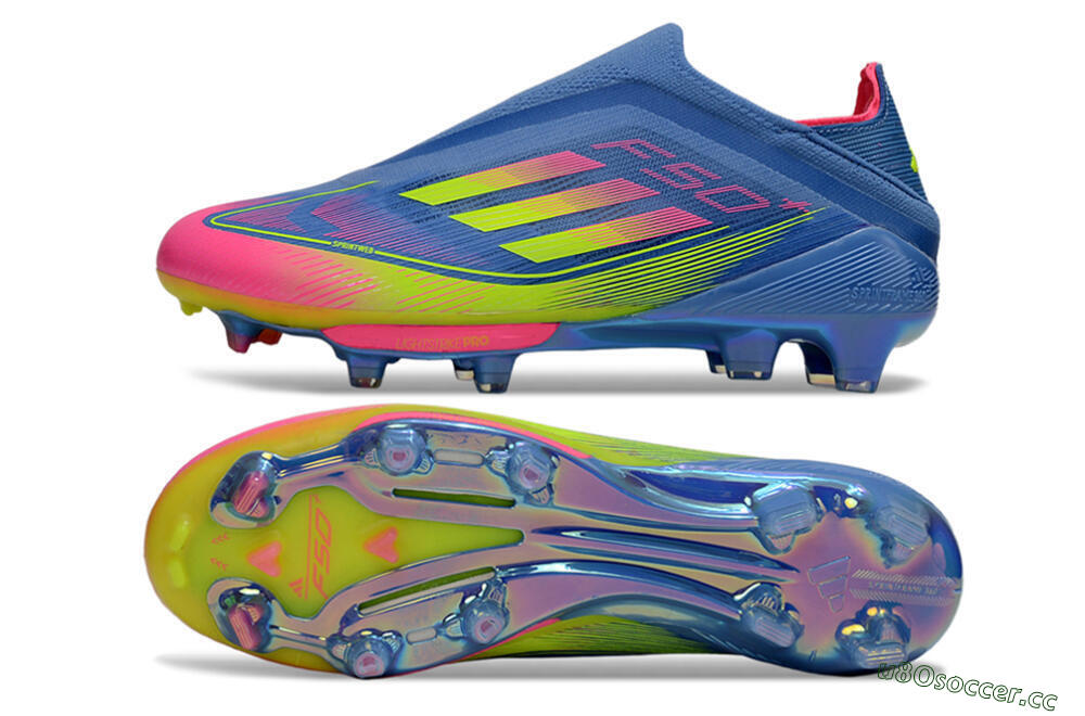 Unisex Adidas F50+ Elite Laceless FG Firm Ground Low-Tops Football Boots - Blue/Yellow/Pink 1