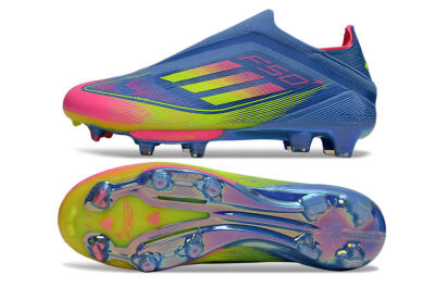 Unisex Adidas F50+ Elite Laceless FG Firm Ground Low-Tops Football Boots - Blue/Yellow/Pink