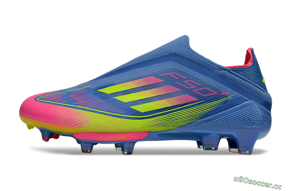 Unisex Adidas F50+ Elite Laceless FG Firm Ground Low-Tops Football Boots - Blue/Yellow/Pink 0