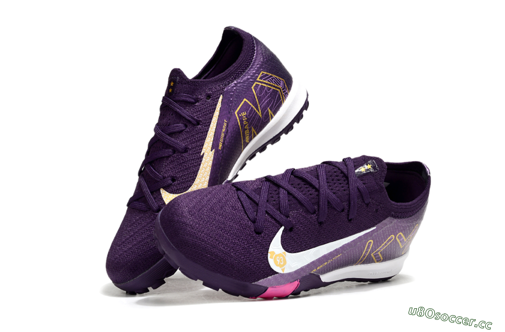 Kids Nike Air Zoom Mercurial Vapor 16 Elite TF Artificial Turf Low-Tops Football Shoes - Purple/White/Gold 0