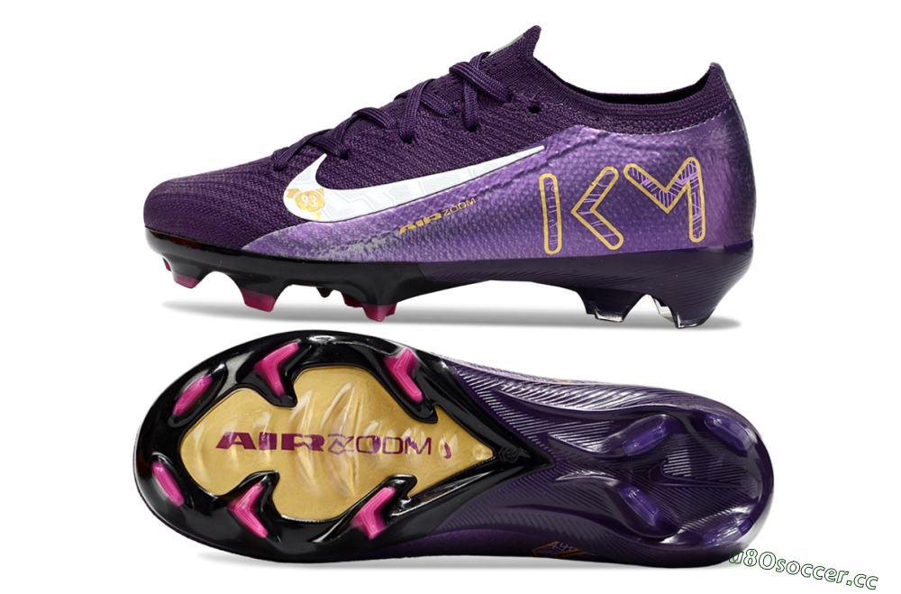 Kids Nike Air Zoom Mercurial Vapor 16 Elite FG Firm Ground Low-Tops Football Boots - Purple/White/Gold 1