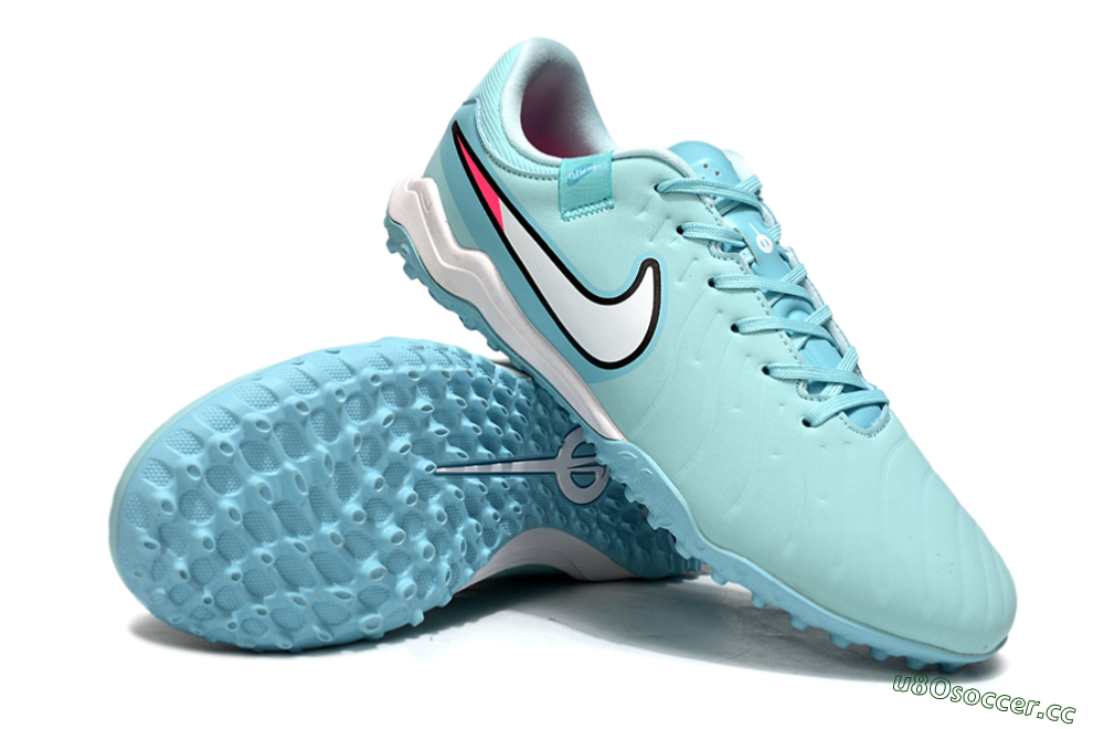 Men's Nike Tiempo Legend 10 Academy TF Artificial Turf Low-Tops Football Shoes - Jade/White/Pink 3