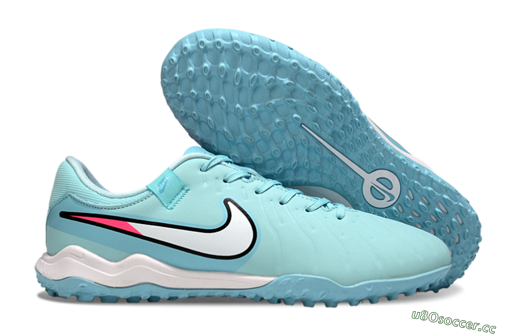 Men's Nike Tiempo Legend 10 Academy TF Artificial Turf Low-Tops Football Shoes - Jade/White/Pink 2