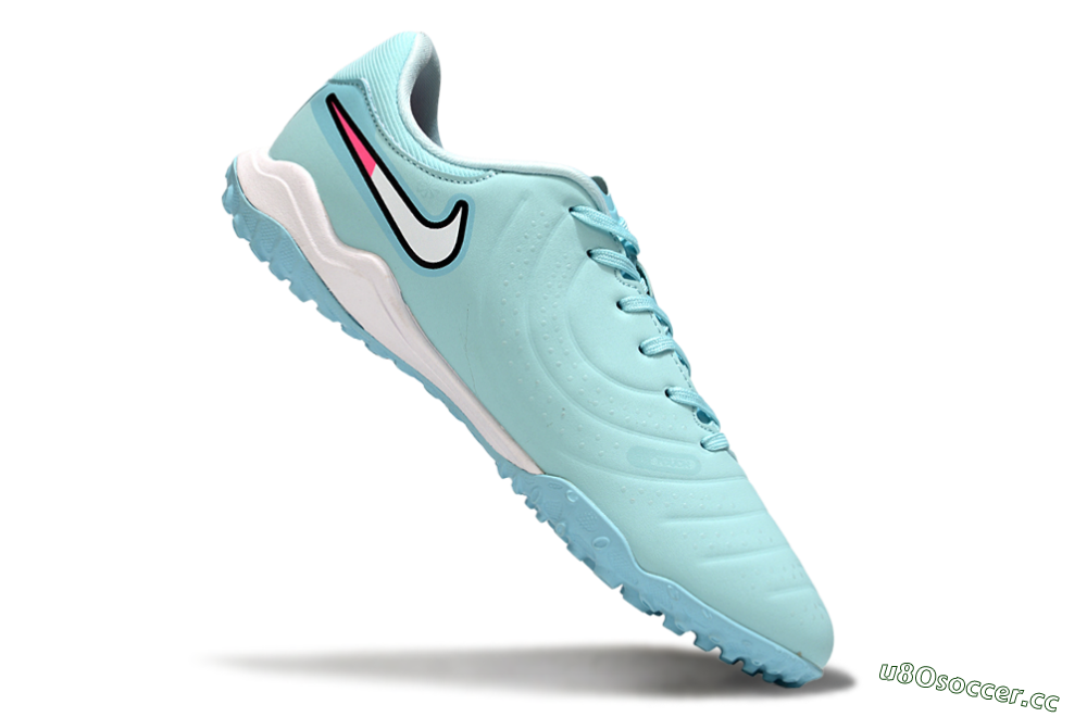 Men's Nike Tiempo Legend 10 Academy TF Artificial Turf Low-Tops Football Shoes - Jade/White/Pink 4