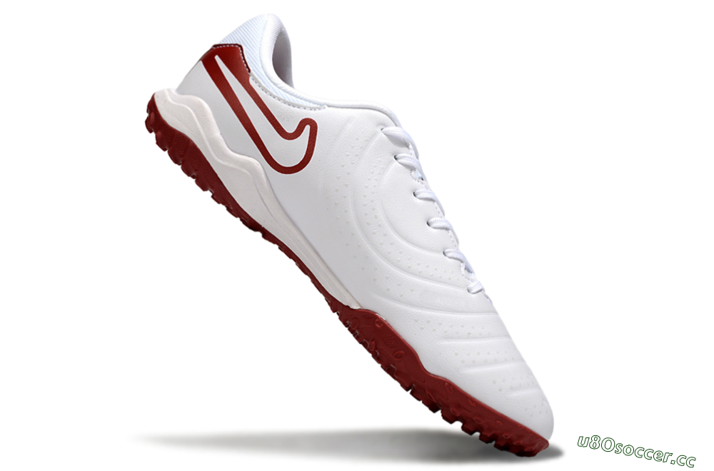 Men's Nike Tiempo Legend 10 Academy TF Artificial Turf Low-Tops Football Shoes - White/Red 4