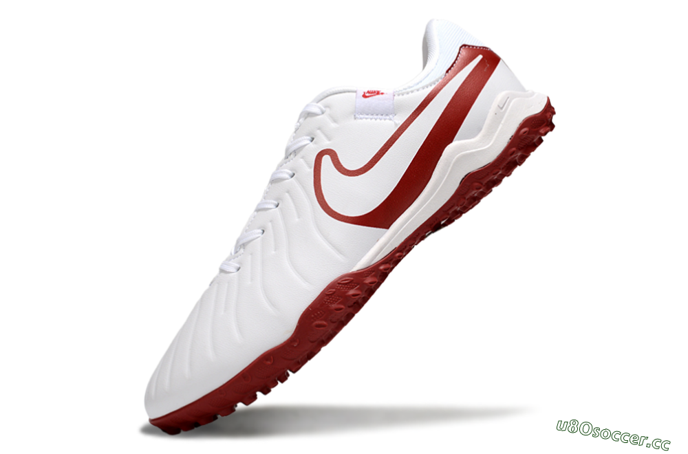Men's Nike Tiempo Legend 10 Academy TF Artificial Turf Low-Tops Football Shoes - White/Red 5