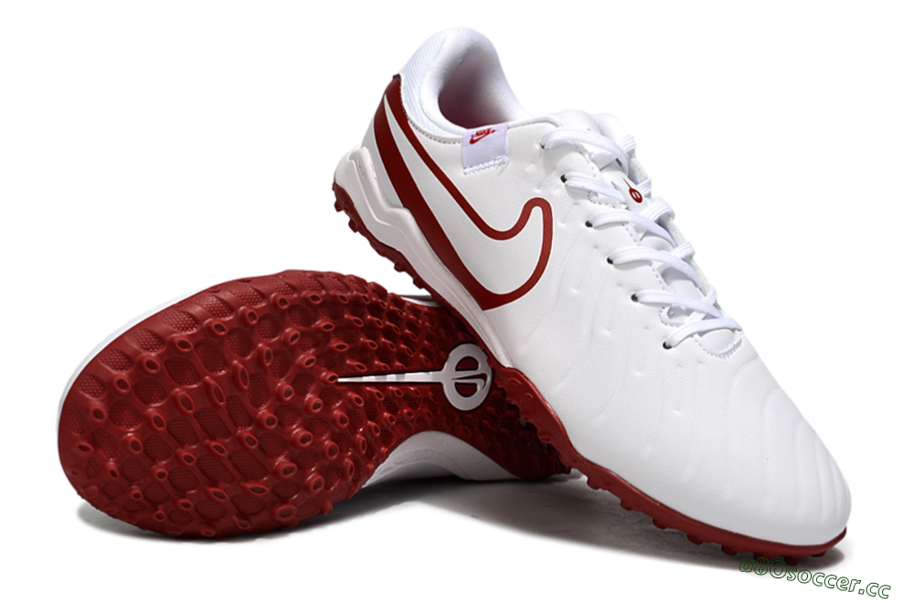 Men's Nike Tiempo Legend 10 Academy TF Artificial Turf Low-Tops Football Shoes - White/Red 3