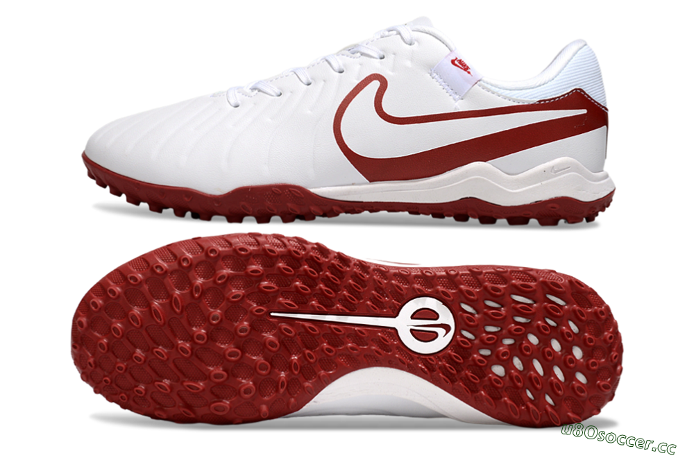 Men's Nike Tiempo Legend 10 Academy TF Artificial Turf Low-Tops Football Shoes - White/Red 1