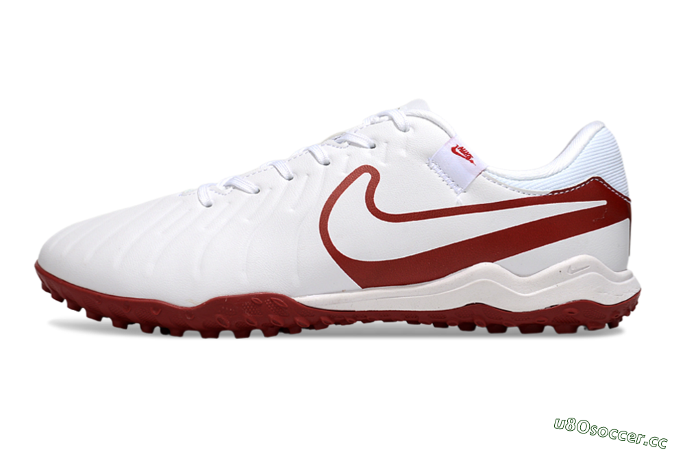 Men's Nike Tiempo Legend 10 Academy TF Artificial Turf Low-Tops Football Shoes - White/Red 0