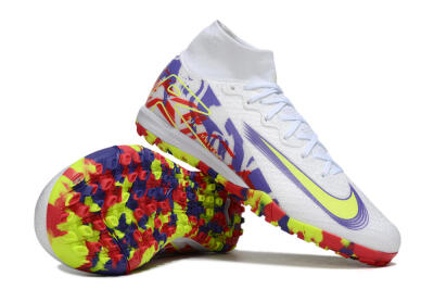 Unisex Nike Air Zoom Mercurial Superfly 10 Elite TF Artificial Turf High-Tops Football Shoes - White/Yellow/Purple/Red