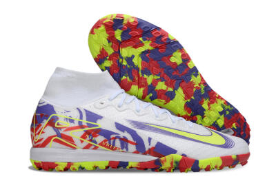 Unisex Nike Air Zoom Mercurial Superfly 10 Elite TF Artificial Turf High-Tops Football Shoes - White/Yellow/Purple/Red