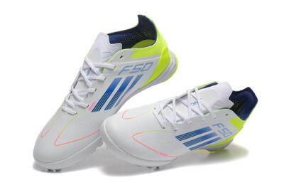 Unisex Adidas F50 Pro TF Artificial Turf Low-Tops Football Shoes - Grey/Blue/Yellow