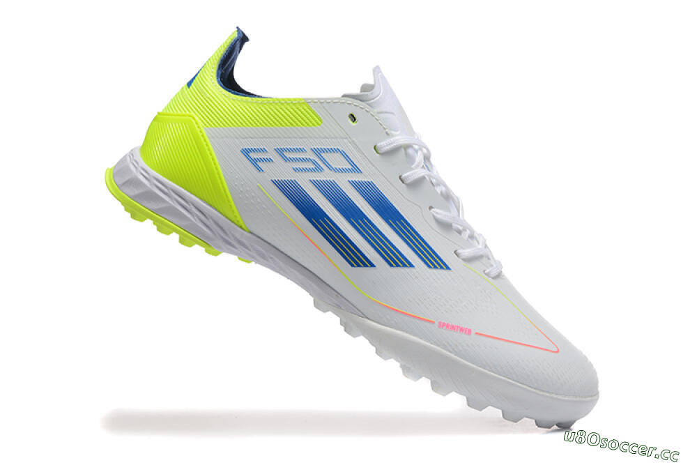 Unisex Adidas F50 Pro TF Artificial Turf Low-Tops Football Shoes - Grey/Blue/Yellow 4