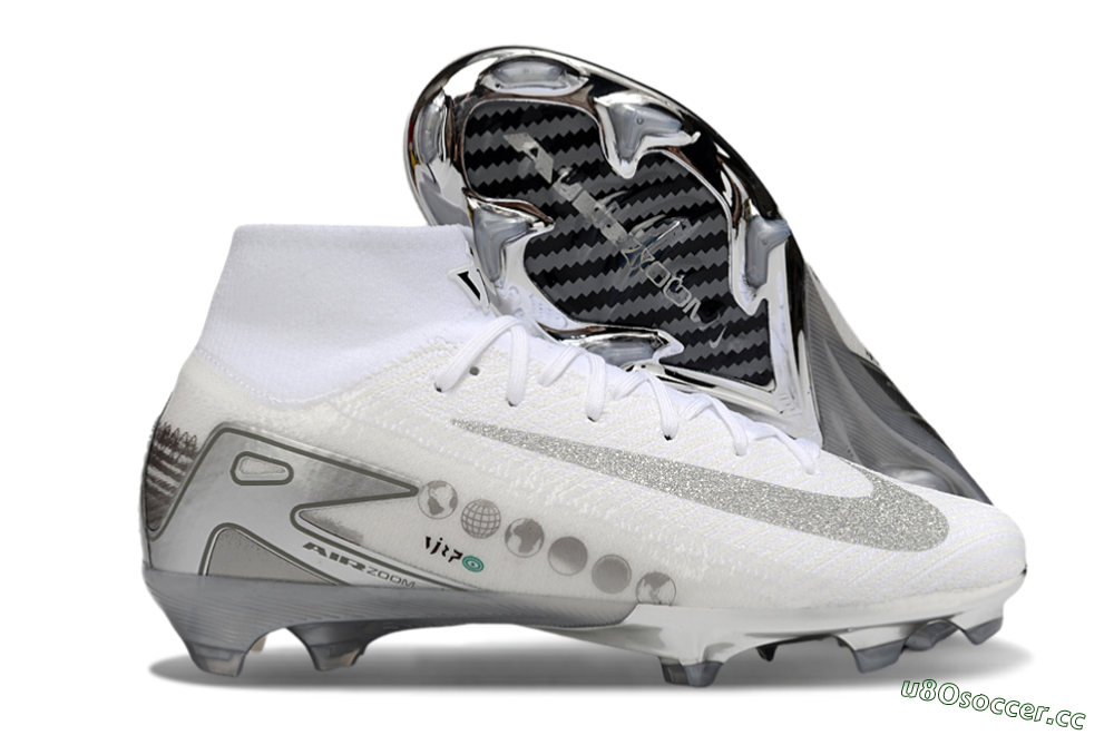 Unisex Nike Air Zoom Mercurial Superfly 10 Elite FG Firm Ground High-Tops Football Boots - Beige/White/Silver 2