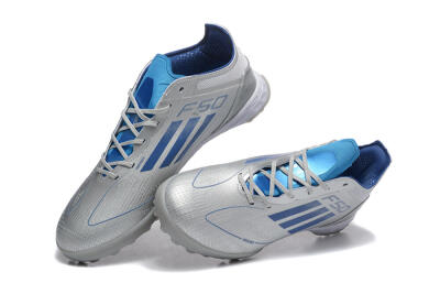 Men's Adidas F50 Pro TF Artificial Turf Low-Tops Football Shoes - Silver/Blue/White