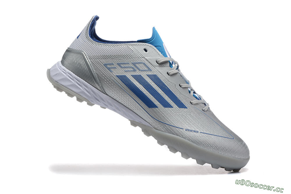 Men's Adidas F50 Pro TF Artificial Turf Low-Tops Football Shoes - Silver/Blue/White 4