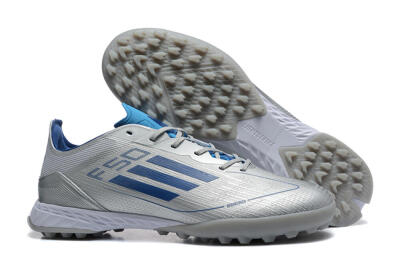 Men's Adidas F50 Pro TF Artificial Turf Low-Tops Football Shoes - Silver/Blue/White