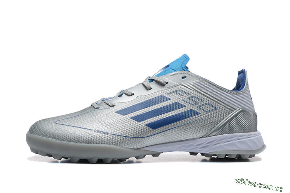 Men's Adidas F50 Pro TF Artificial Turf Low-Tops Football Shoes - Silver/Blue/White 0