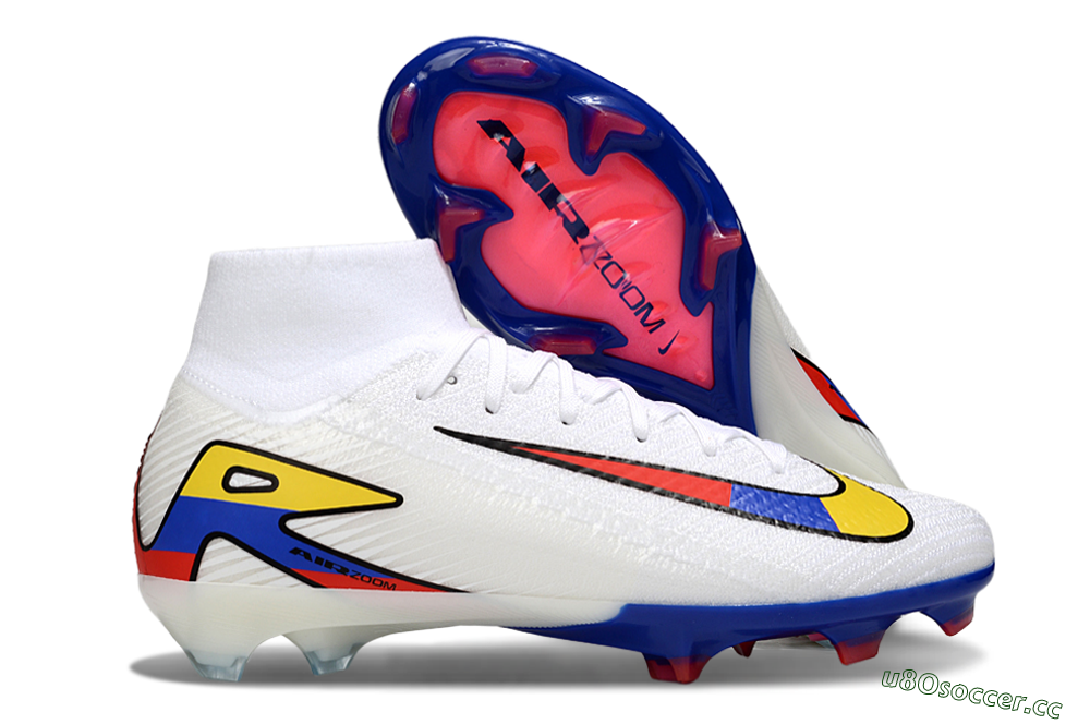 Unisex Nike Air Zoom Mercurial Superfly 10 Elite FG Firm Ground High-Tops Football Boots - White/Yellow/Blue/Red 2