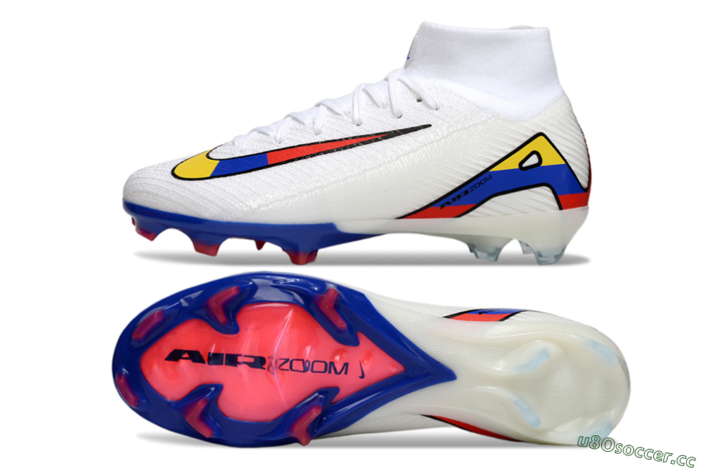 Unisex Nike Air Zoom Mercurial Superfly 10 Elite FG Firm Ground High-Tops Football Boots - White/Yellow/Blue/Red 1