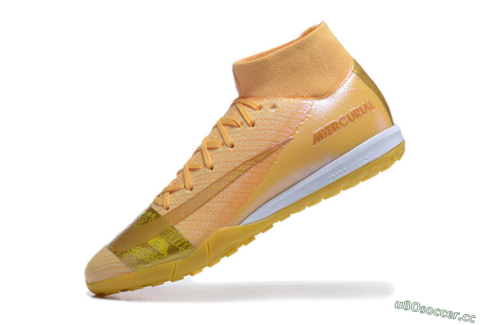 Men's Nike Air Zoom Mercurial Superfly 10 Elite TF Artificial Turf High-Tops Football Shoes - Yellow/Gold/White 8