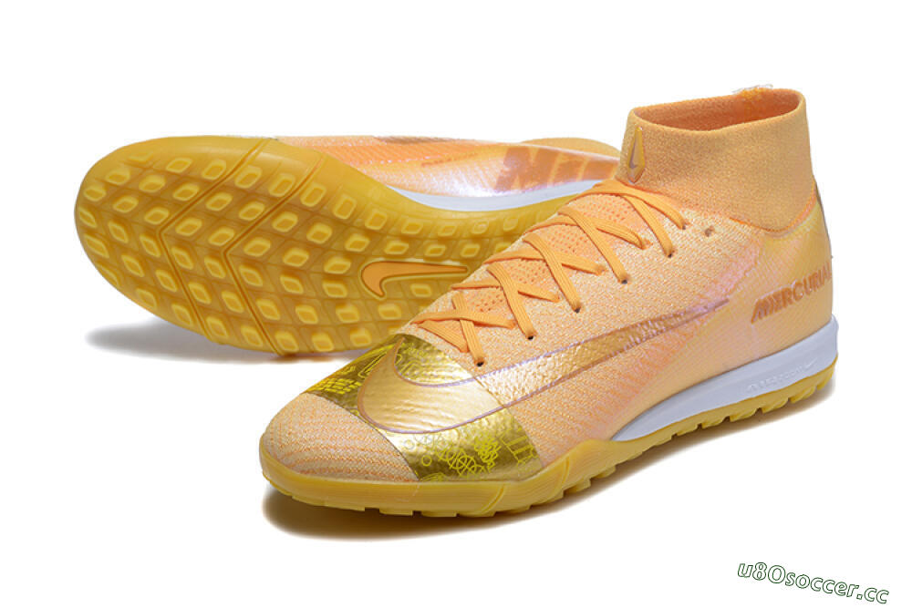 Men's Nike Air Zoom Mercurial Superfly 10 Elite TF Artificial Turf High-Tops Football Shoes - Yellow/Gold/White 3
