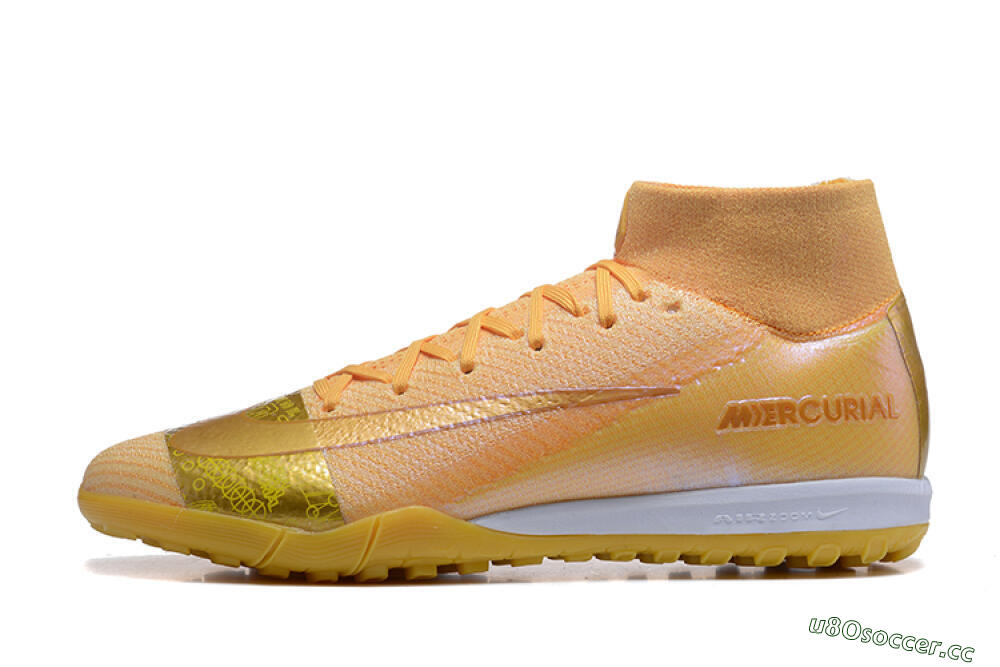 Men's Nike Air Zoom Mercurial Superfly 10 Elite TF Artificial Turf High-Tops Football Shoes - Yellow/Gold/White 0