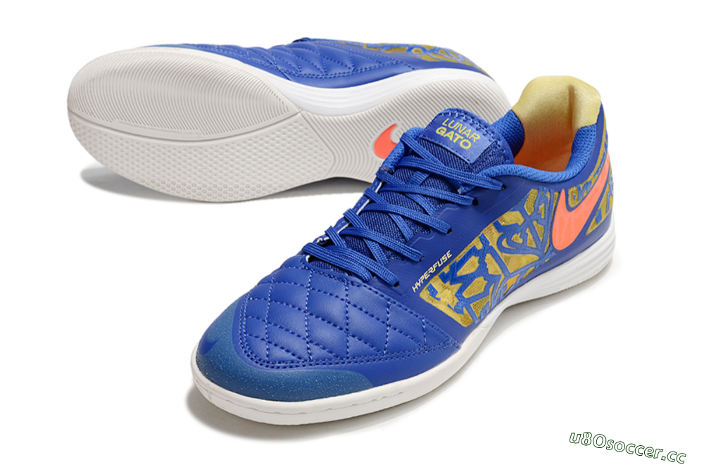 Men's Nike Lunar Gato 2 IC Indoor & Futsal Low-Tops Football Shoes - Blue/Gold/Red 3