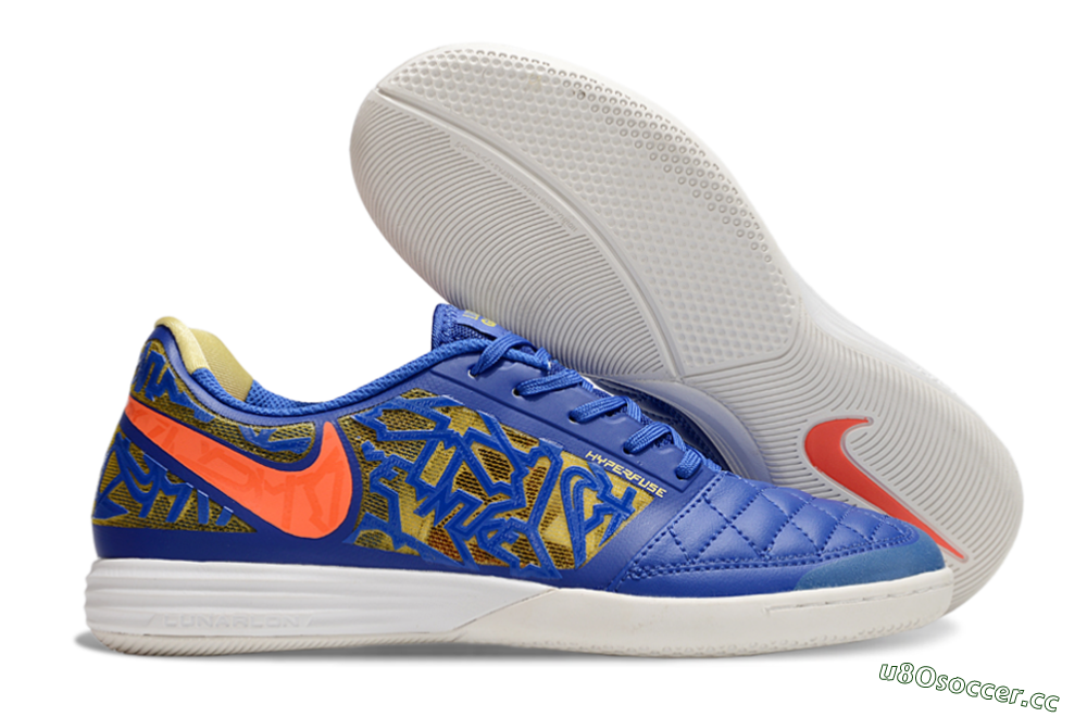 Men's Nike Lunar Gato 2 IC Indoor & Futsal Low-Tops Football Shoes - Blue/Gold/Red 2
