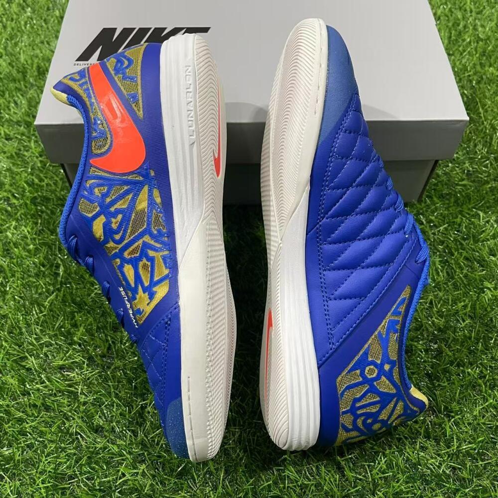 Men's Nike Lunar Gato 2 IC Indoor & Futsal Low-Tops Football Shoes - Blue/Gold/Red