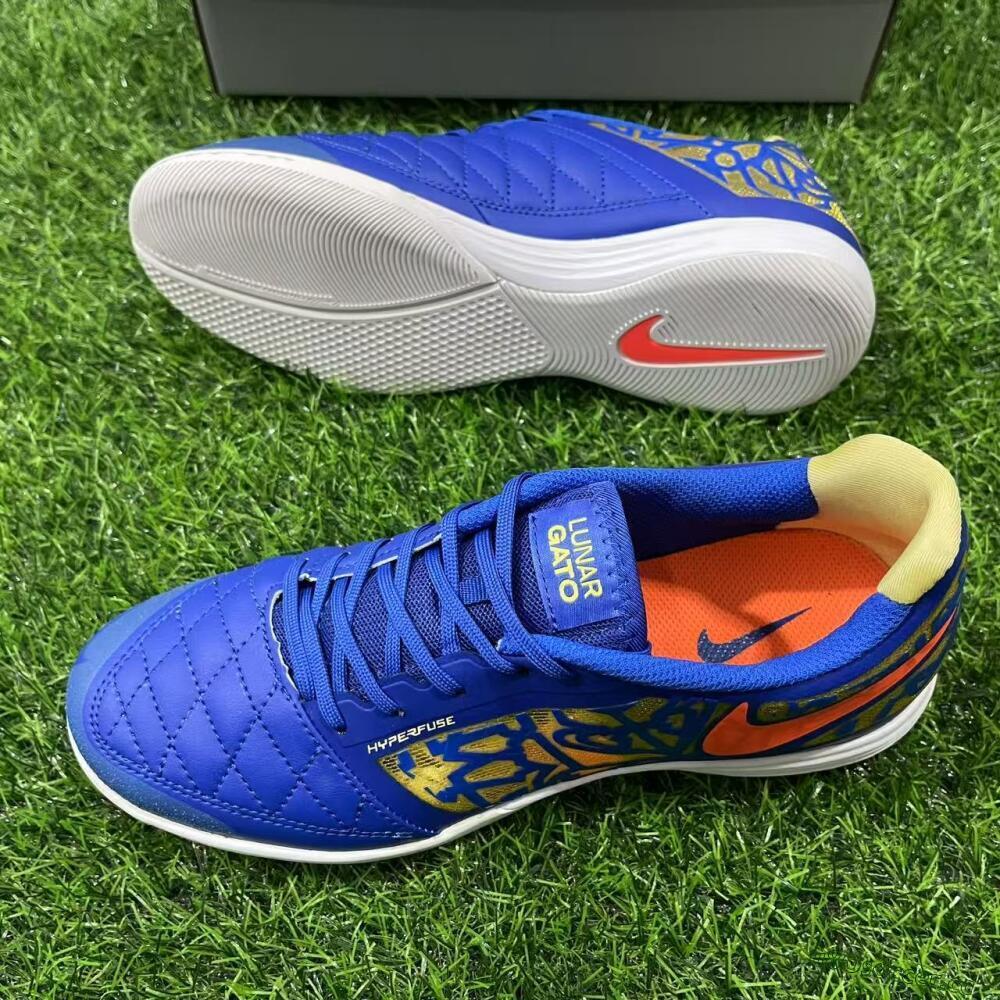 Men's Nike Lunar Gato 2 IC Indoor & Futsal Low-Tops Football Shoes - Blue/Gold/Red