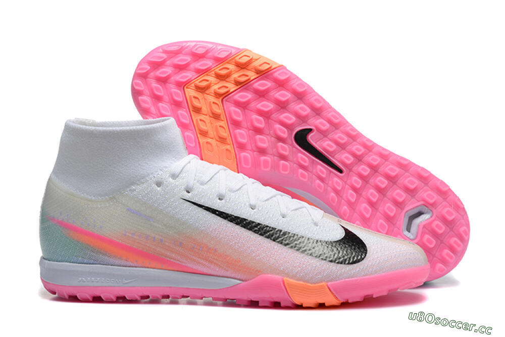 Men's Nike Air Zoom Mercurial Superfly 10 Elite TF Artificial Turf High-Tops Football Shoes - White/Black/Pink 2