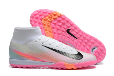 Men's Nike Air Zoom Mercurial Superfly 10 Elite TF Artificial Turf High-Tops Football Shoes - White/Black/Pink