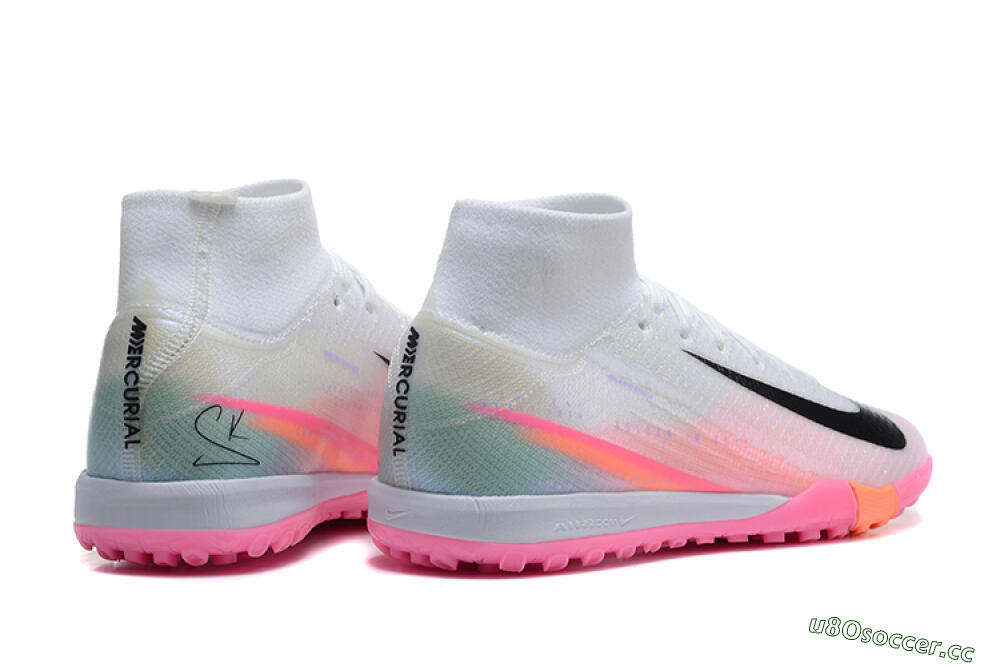 Men's Nike Air Zoom Mercurial Superfly 10 Elite TF Artificial Turf High-Tops Football Shoes - White/Black/Pink 9