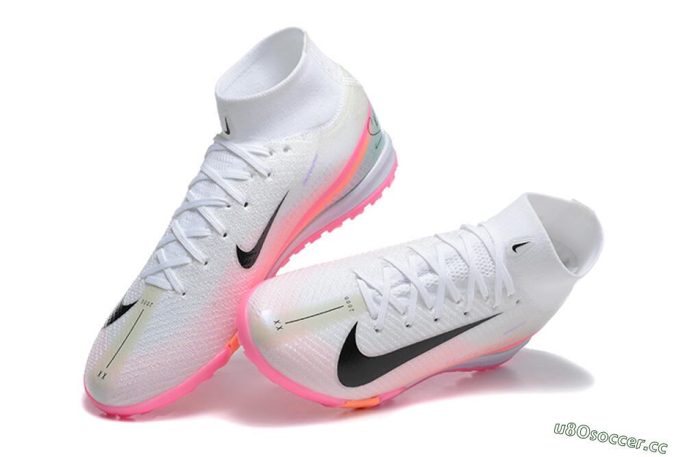Men's Nike Air Zoom Mercurial Superfly 10 Elite TF Artificial Turf High-Tops Football Shoes - White/Black/Pink 6