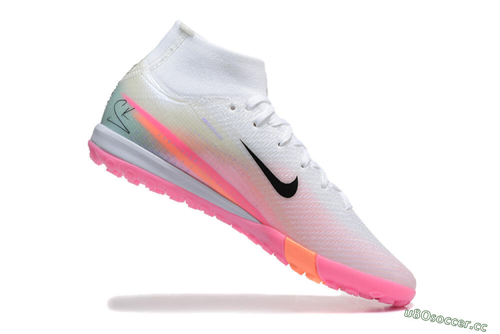 Men's Nike Air Zoom Mercurial Superfly 10 Elite TF Artificial Turf High-Tops Football Shoes - White/Black/Pink 7